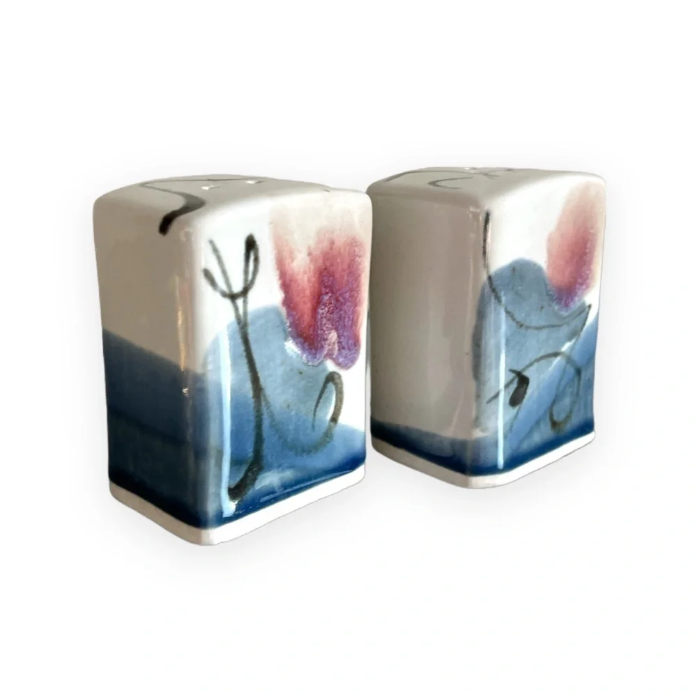Ceramic Studio Pottery Salt and Pepper Shakers Handmade‎ Geometric Art 2x3